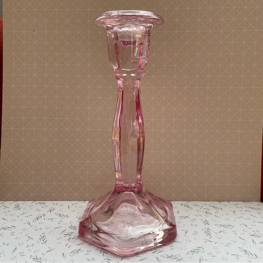 Vintage Elegant Pink Glass Candle Holder